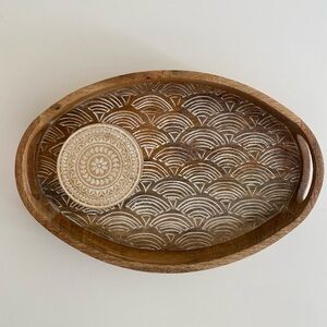 Boho wooden tray and wood coasters